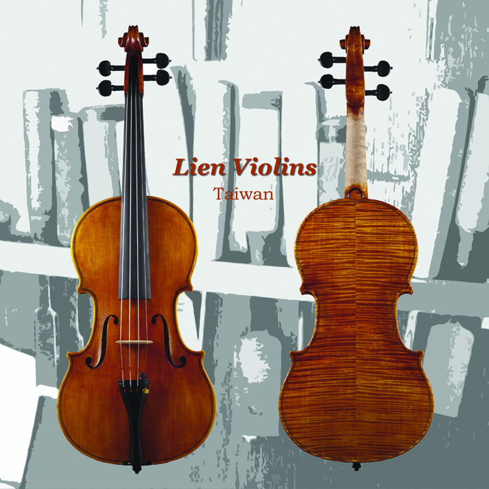 Stylized Lien Violins violin, front and back views